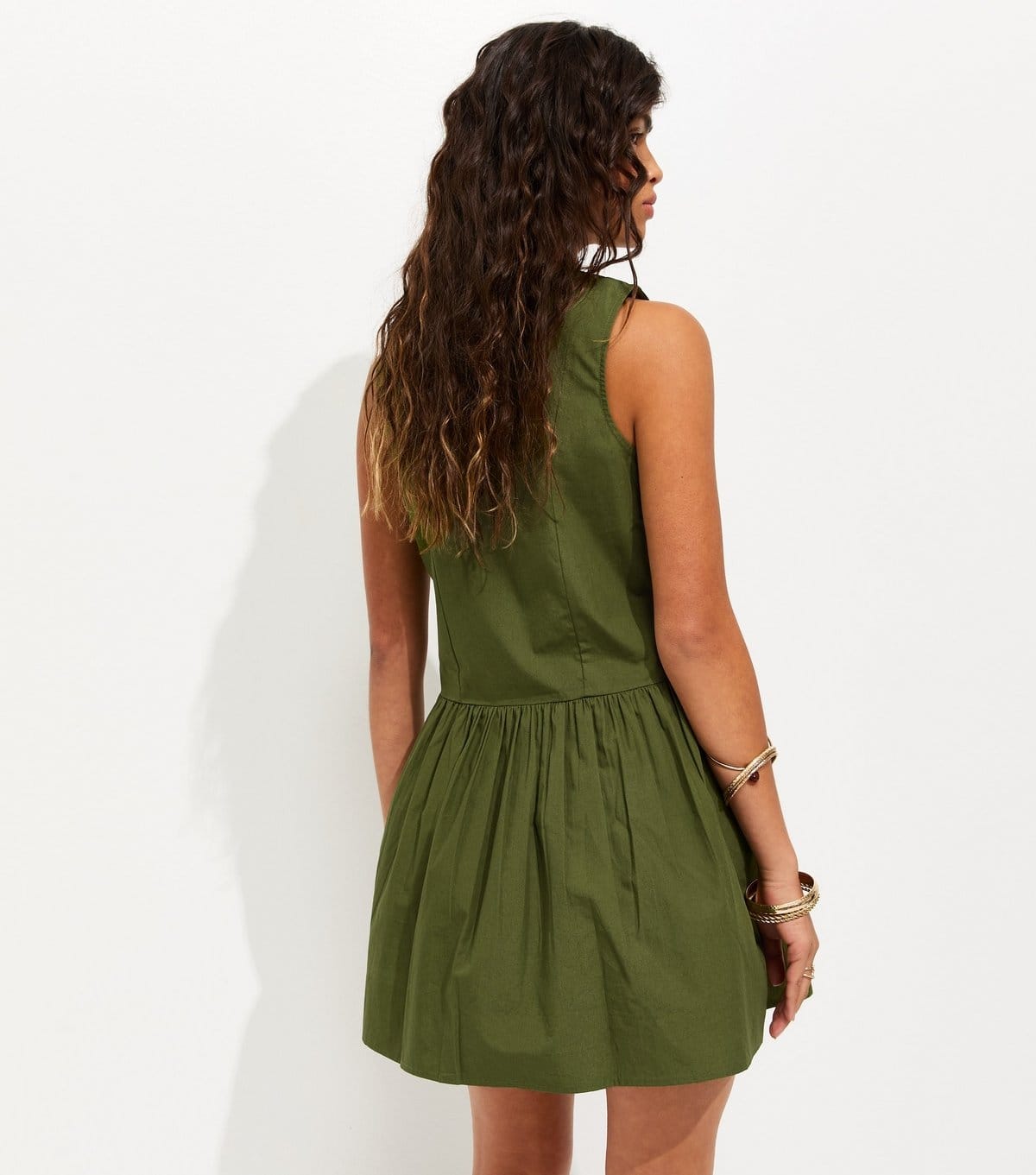 New Look Women's Khaki Cotton Drop Waist Sleeveless Mini Dress New Look - 4