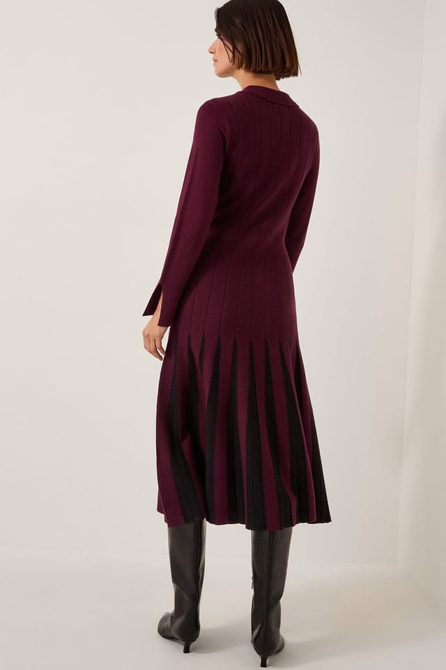 Monsoon Monsoon Women's Prue Knit Pleated Shirt Dress Red in Wine - 2