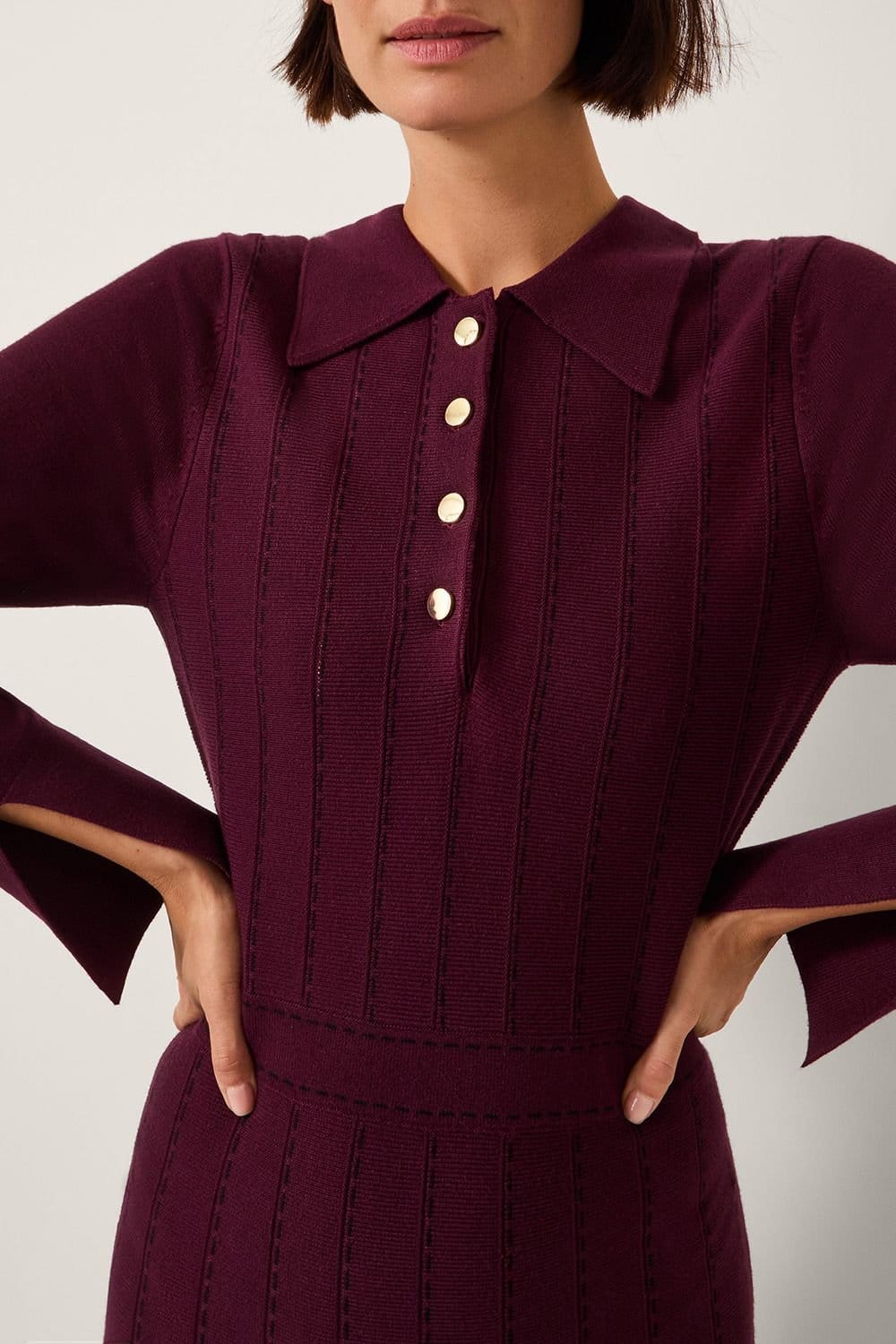 Monsoon Monsoon Women's Prue Knit Pleated Shirt Dress Red in Wine - 4