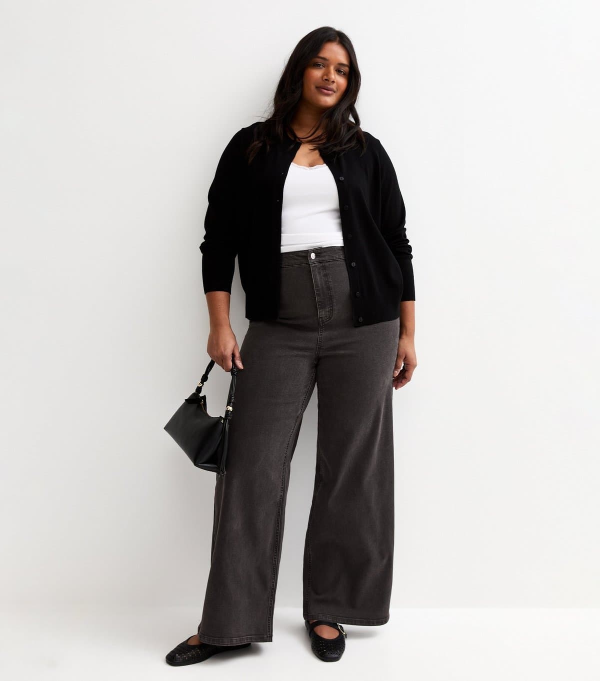 New Look Women's Plus Size Black High Waist Stretch Denim Wide Leg Jeans Curves New Look