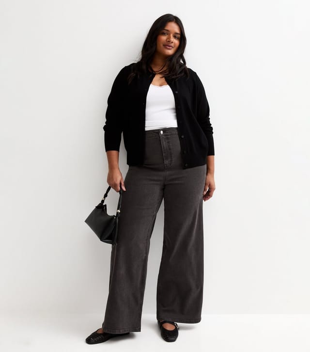 New Look Women's Plus Size Black High Waist Stretch Denim Wide Leg Jeans Curves New Look - 2