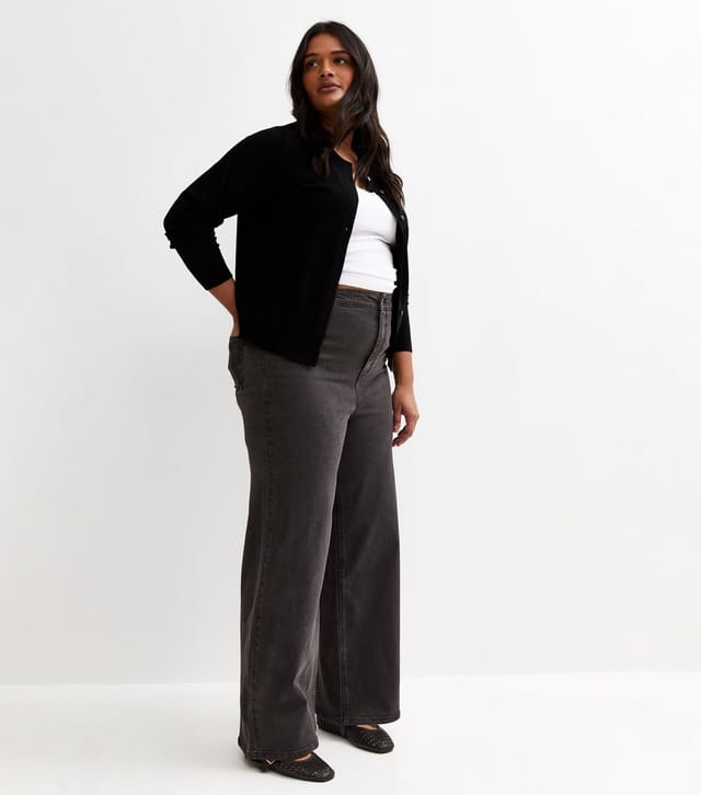 New Look Women's Plus Size Black High Waist Stretch Denim Wide Leg Jeans Curves New Look - 3