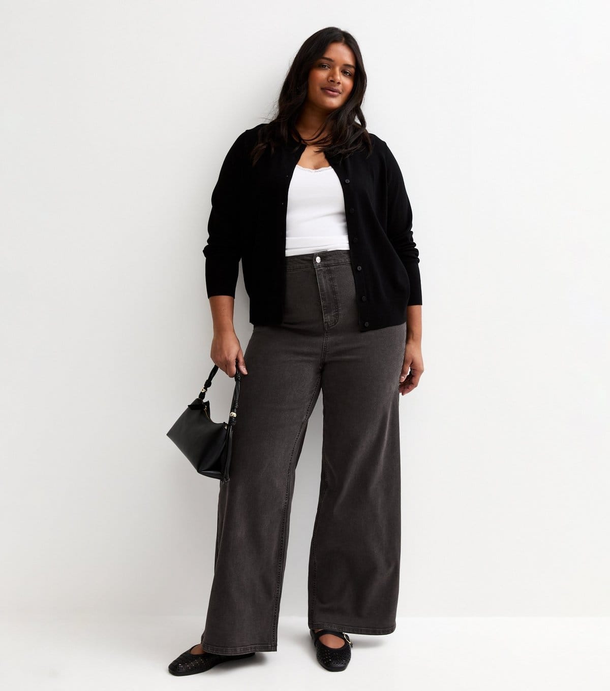 New Look Women's Plus Size Black High Waist Stretch Denim Wide Leg Jeans Curves New Look - 4