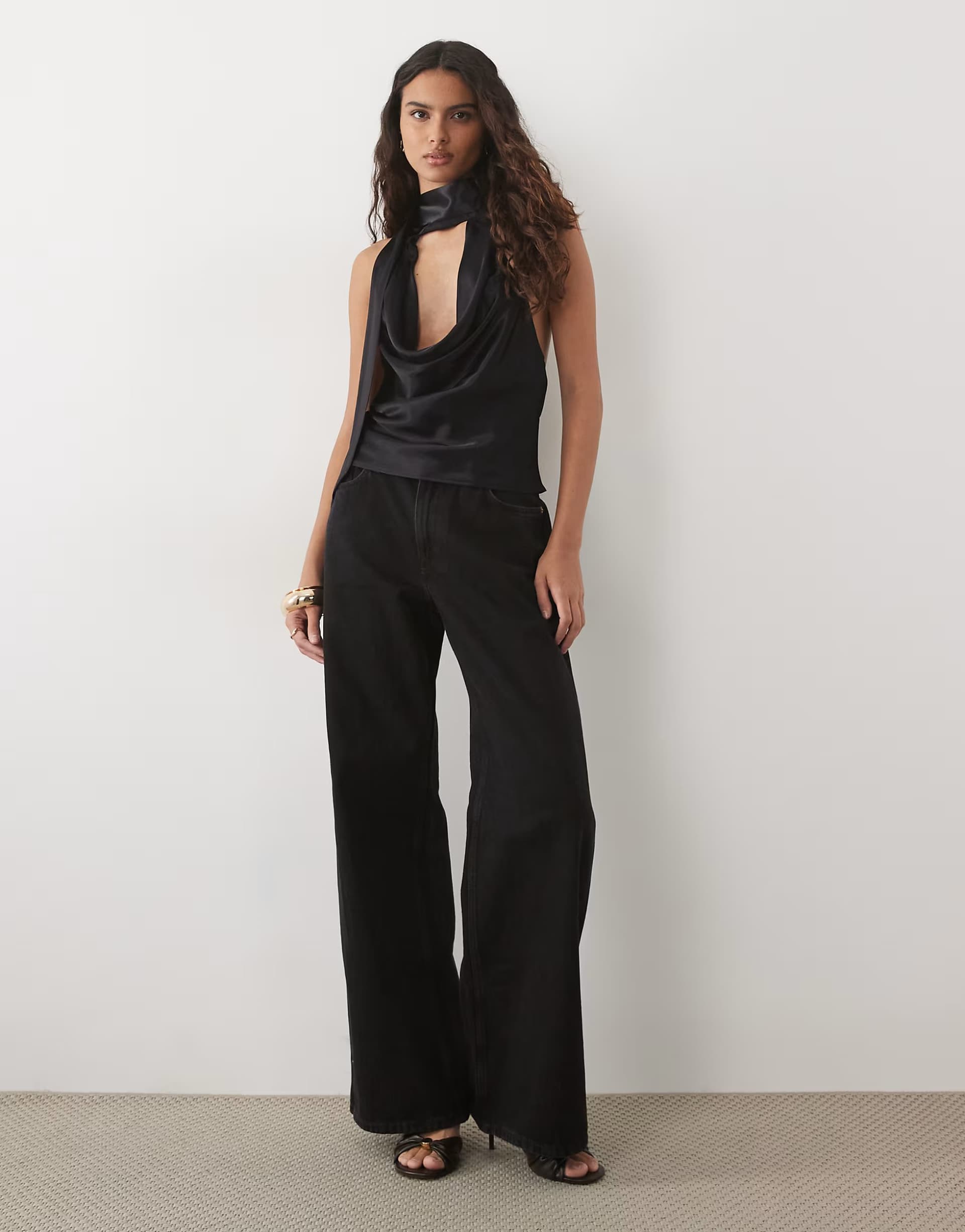 ASOS ASOS DESIGN halter neck satin scarf top in black