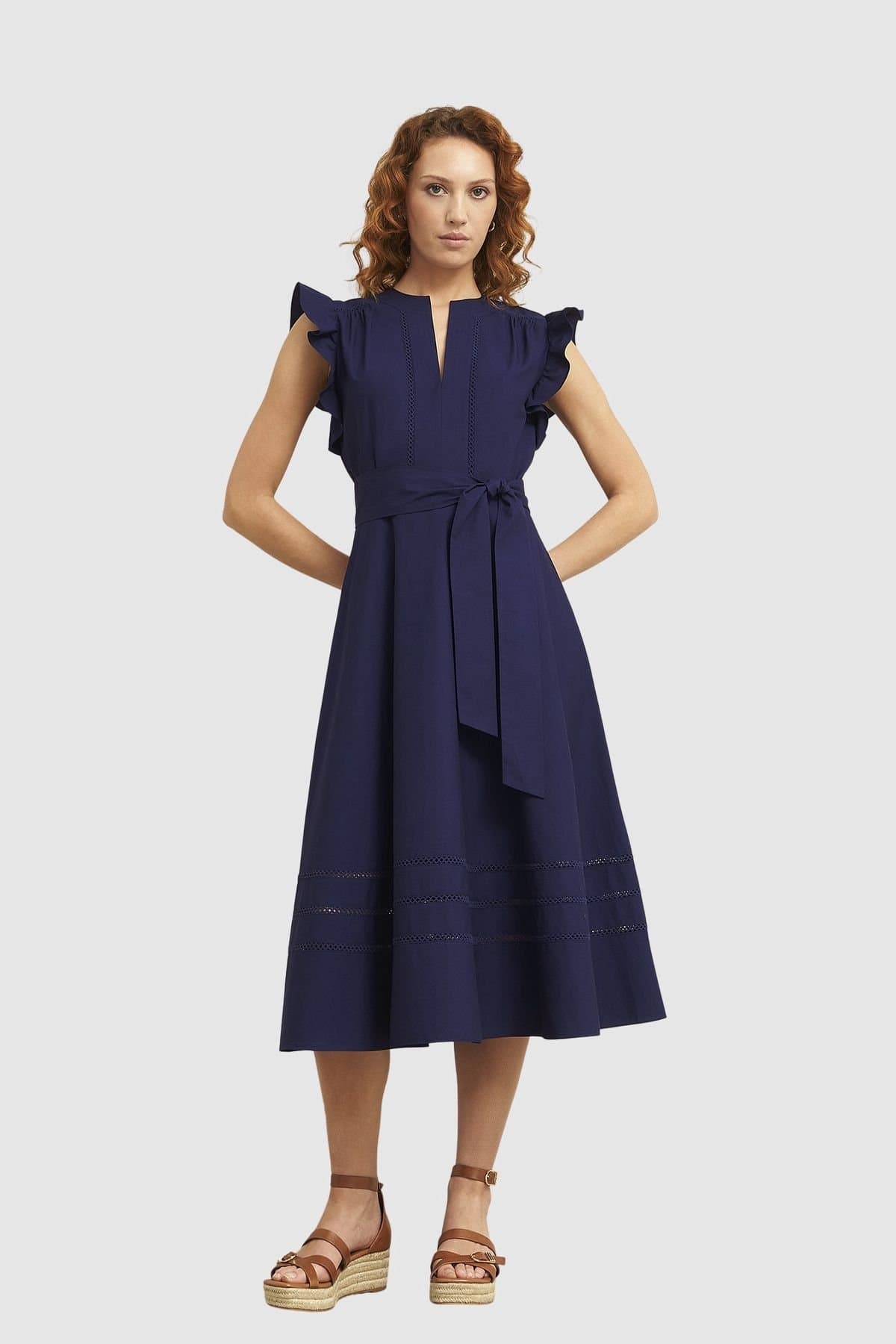 Hobbs London Hobbs London Women's Vanessa Ruffle Sleeve Midi Dress in Dark Navy