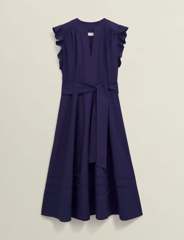 Hobbs London Hobbs London Women's Vanessa Ruffle Sleeve Midi Dress in Dark Navy - 2