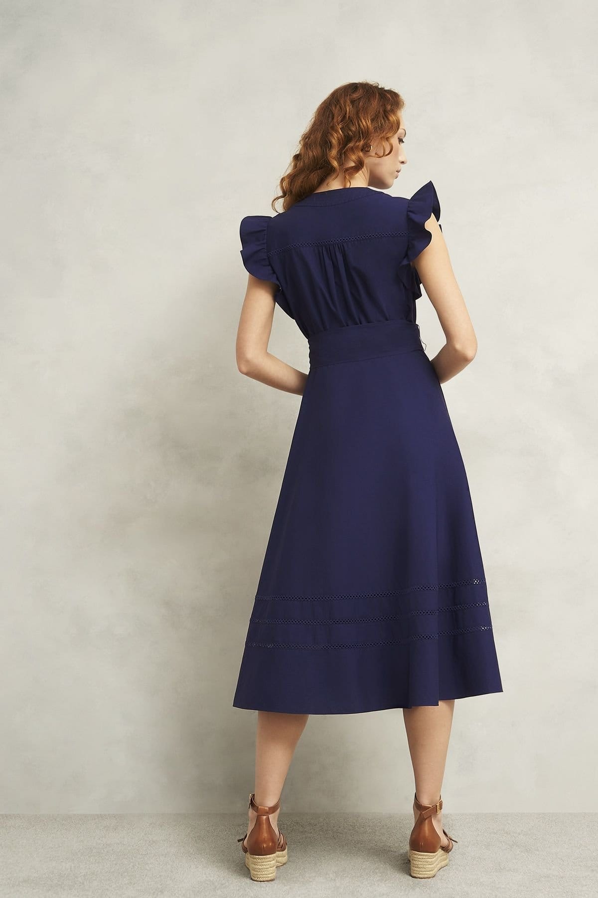 Hobbs London Hobbs London Women's Vanessa Ruffle Sleeve Midi Dress in Dark Navy - 4