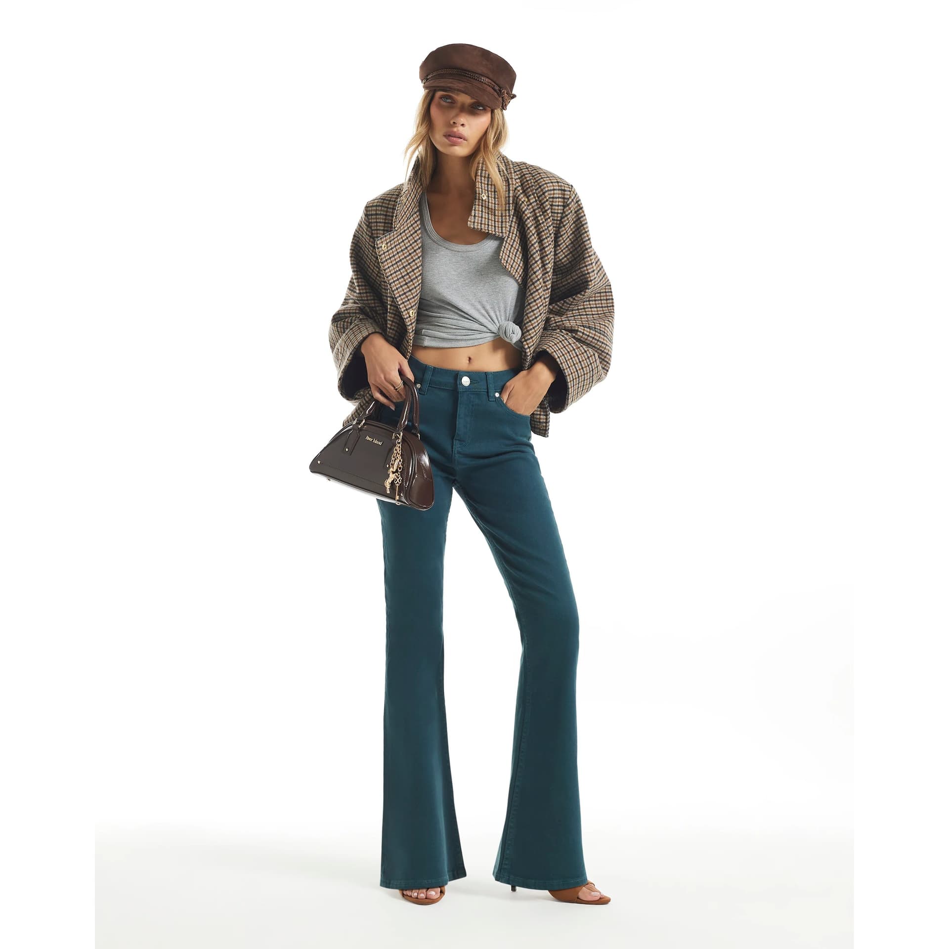 River Island River Island Womens Green High Waist Slim Flare Leg Jeans