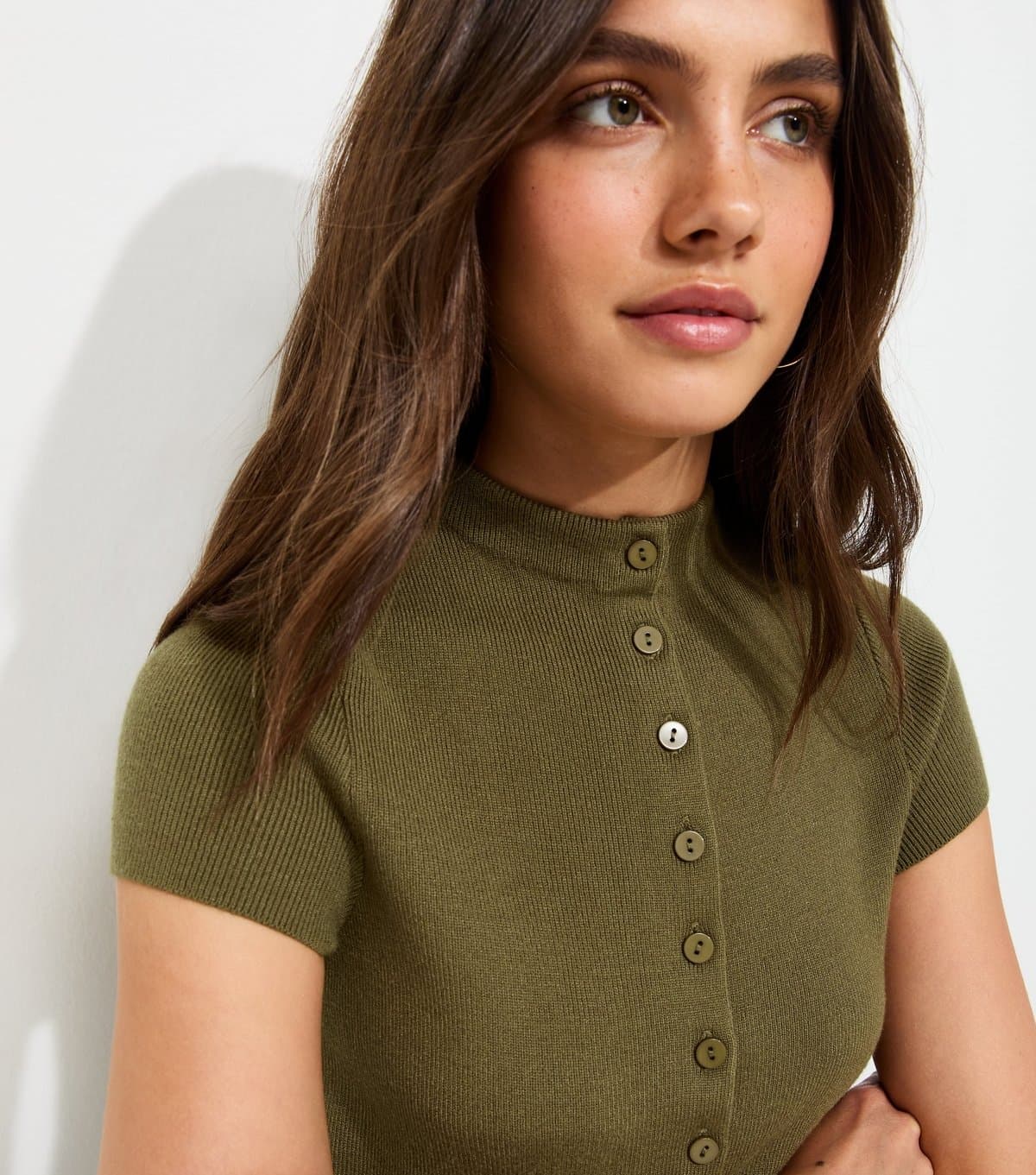 New Look Women's Dark Khaki Short Sleeve Knitted Cardigan New Look