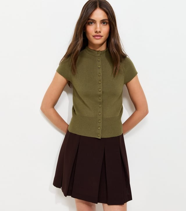 New Look Women's Dark Khaki Short Sleeve Knitted Cardigan New Look - 2
