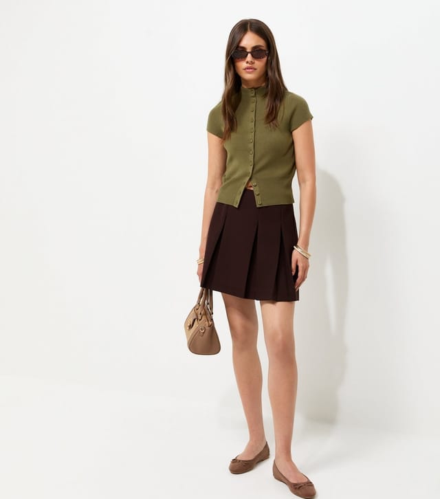 New Look Women's Dark Khaki Short Sleeve Knitted Cardigan New Look - 3