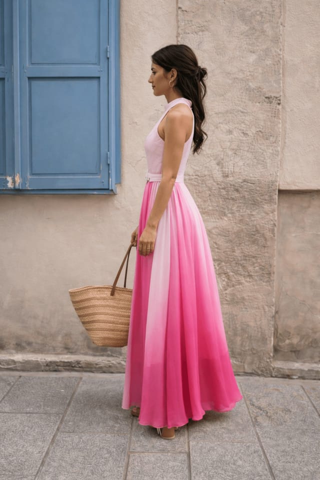 Style Cheat Style Cheat Women's Luisa Belted Pleated Ombre Maxi Dress in Pink - 2