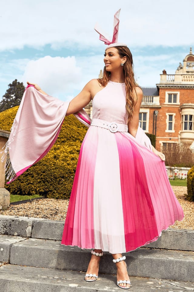 Style Cheat Style Cheat Women's Luisa Belted Pleated Ombre Maxi Dress in Pink - 3