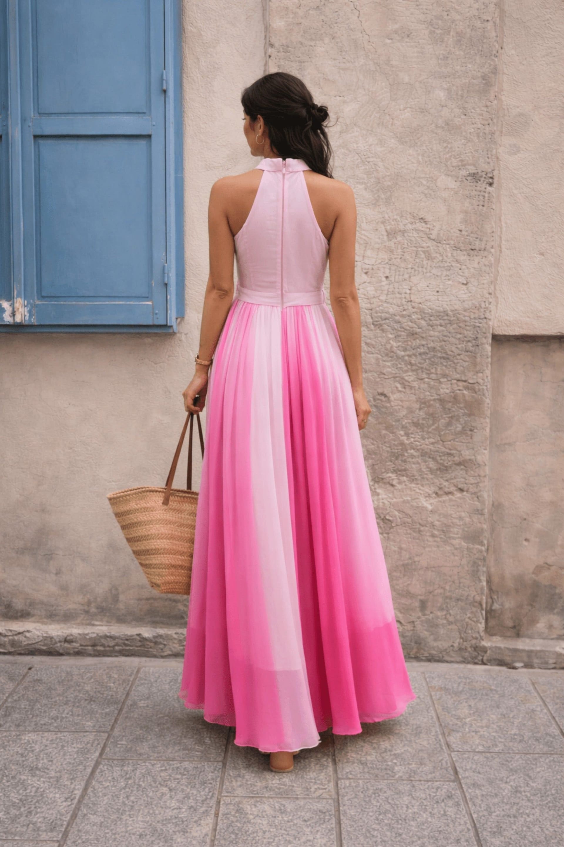 Style Cheat Style Cheat Women's Luisa Belted Pleated Ombre Maxi Dress in Pink - 4