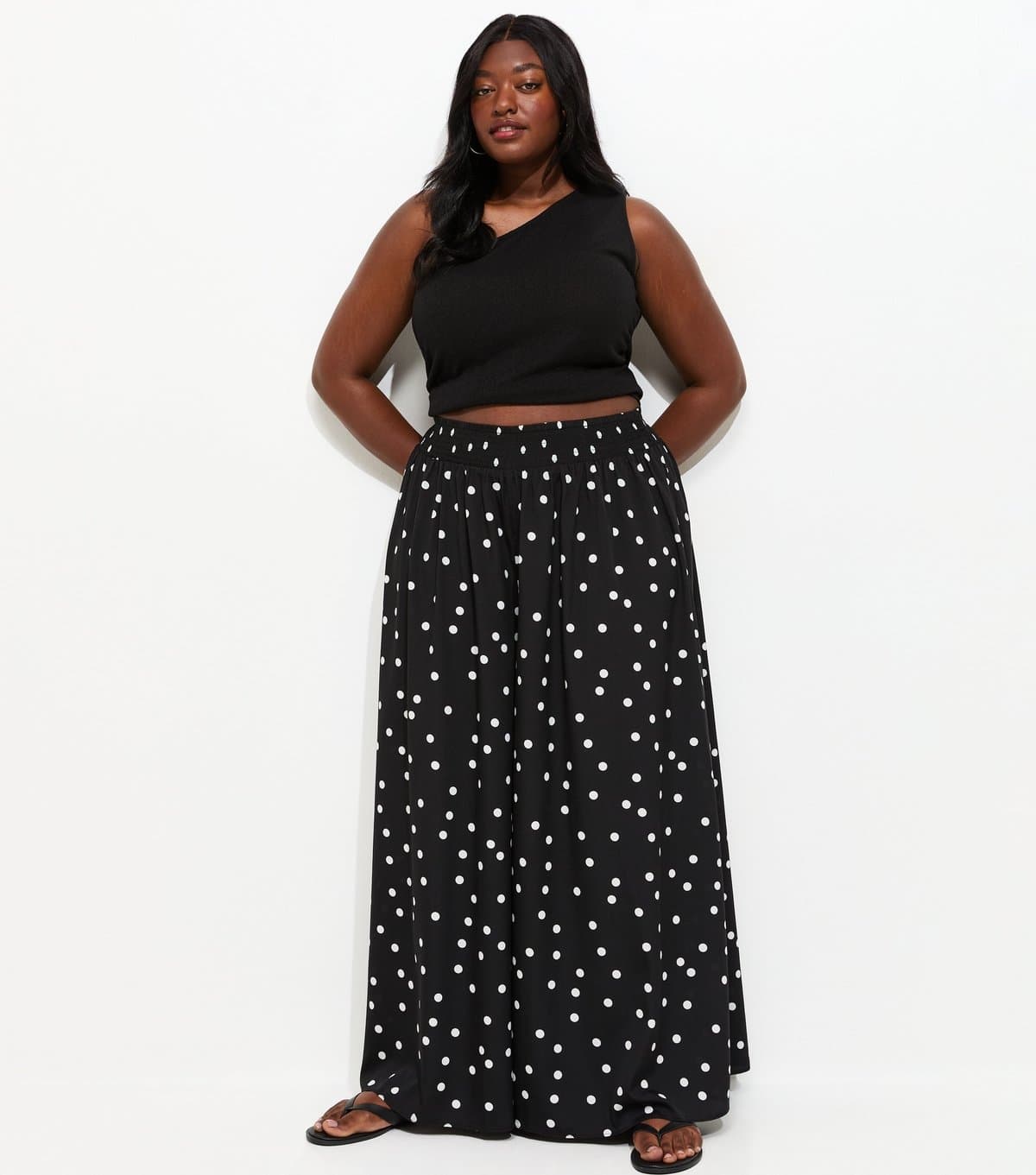 New Look Women's Plus Size Black Spot Print Crepe Palazzo Trousers Curves New Look