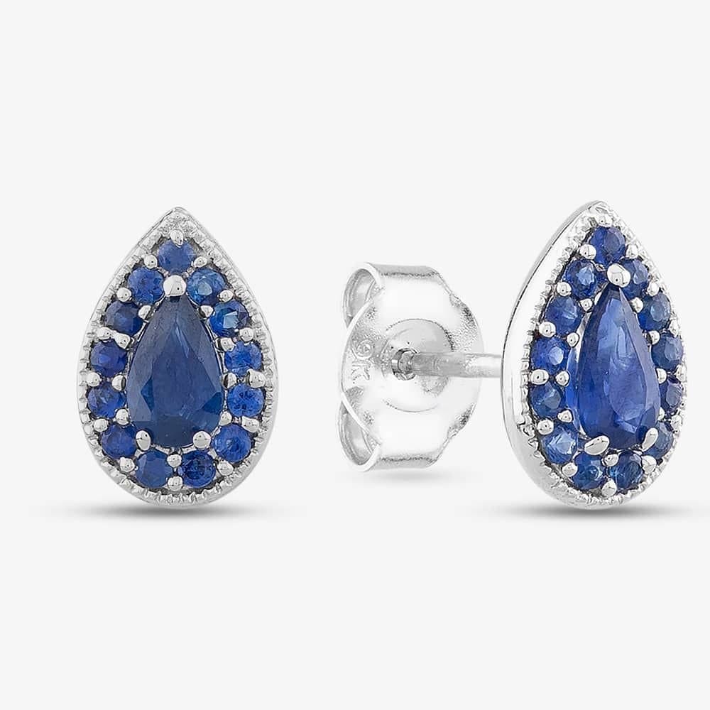 T.H.Baker T.H.Baker Women's 9ct White Gold Sapphire Teardrop Stud Earrings GE2378L in Blue