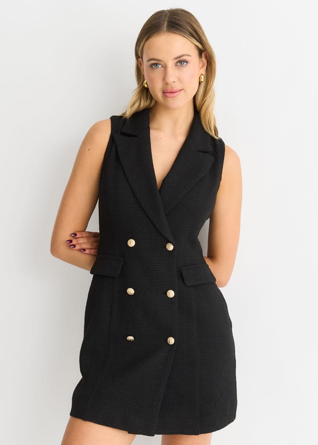 Gini London Gini London Women's Black Double Breast Boucle Blazer Mini Dress - 2