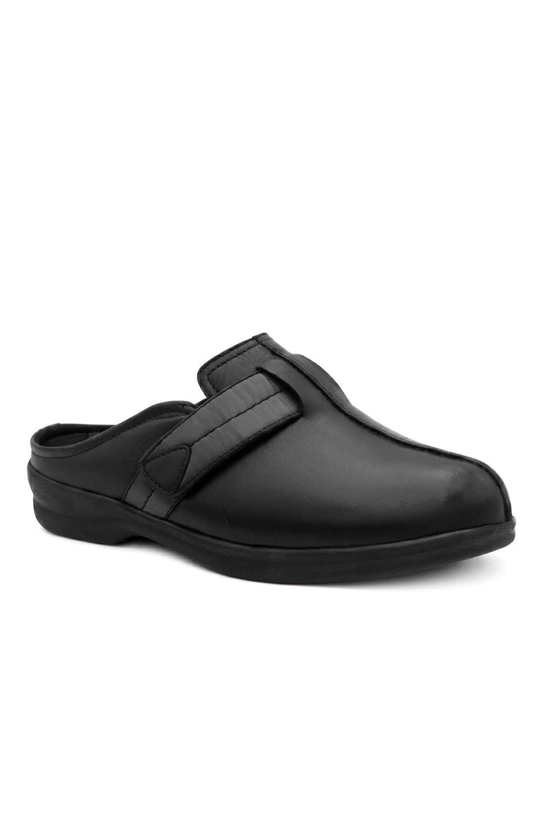 Easyfit Easyfit Women's Extra Wide Leather Slip On Clogs in Black