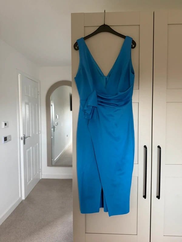 Shein Blue Satin V-Neck Ruched Midi Dress