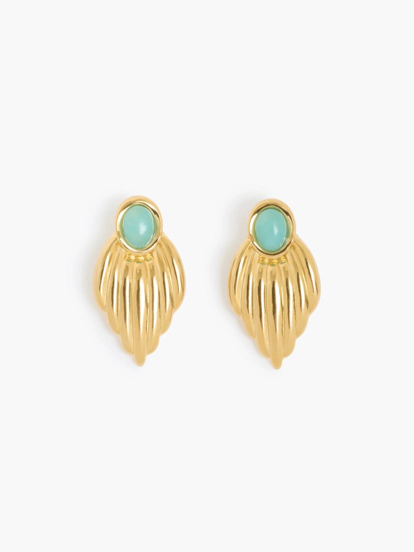 French Connection Vintage Style Feather Stud Earrings Gold Multi - 1