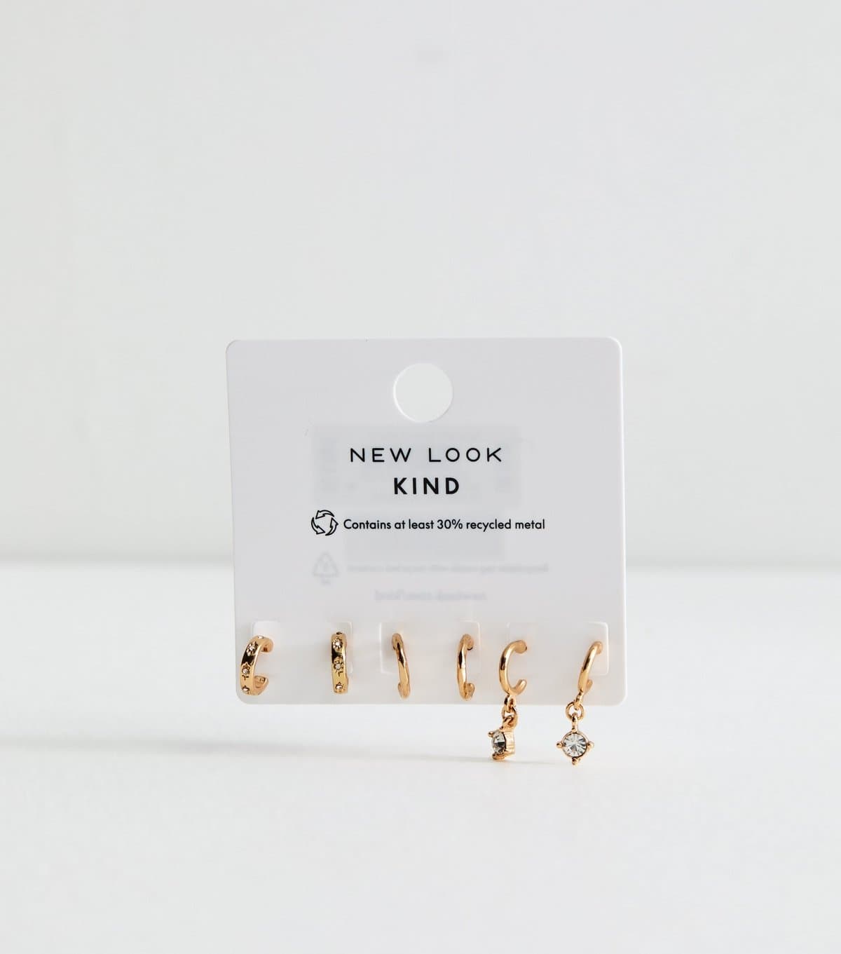 New Look Pack Of 3 Gold Tone Mini Gem Drop Hoop Earrings New Look