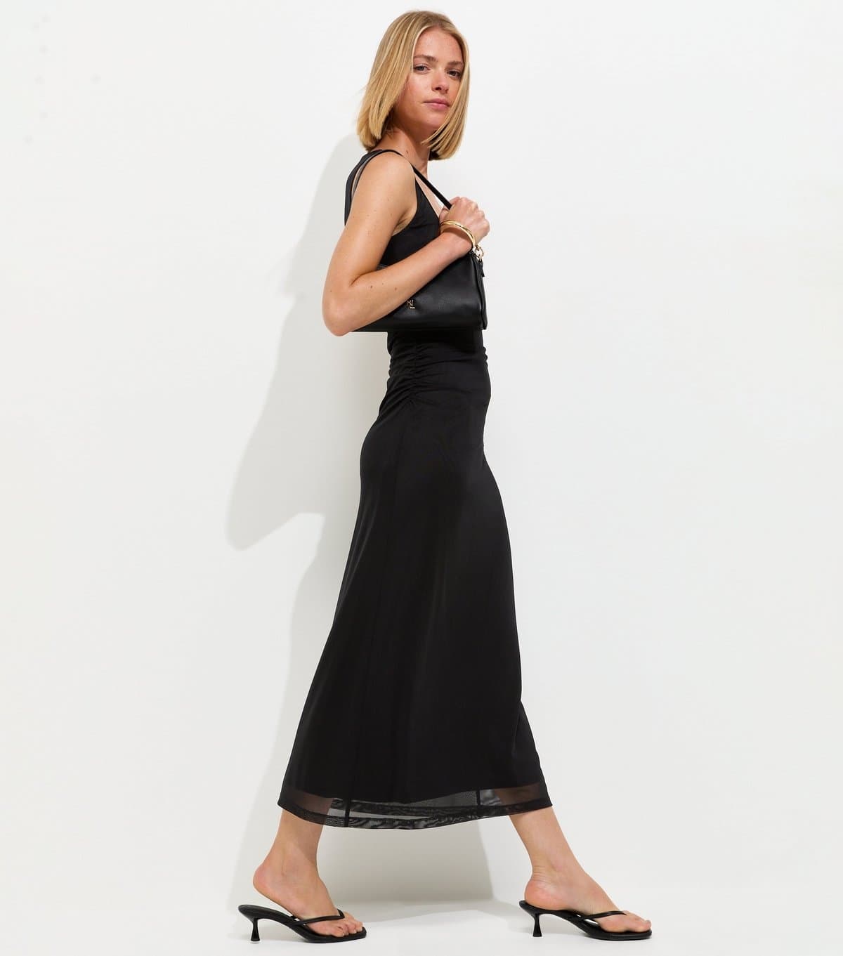 New Look Women's Black Square Neck Mesh Midi Dress New Look