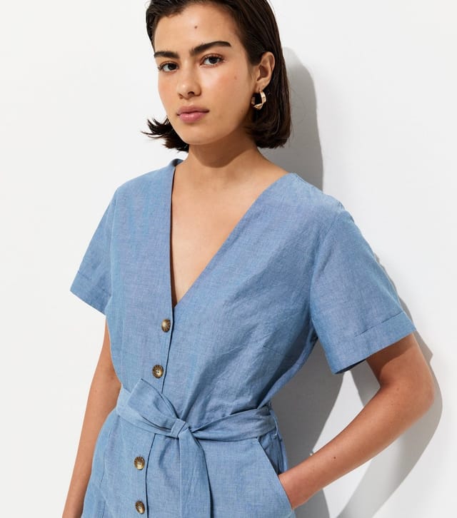 New Look Women's Light Blue Chambray Cotton Utility Jumpsuit New Look - 2