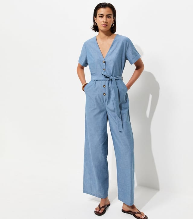 New Look Women's Light Blue Chambray Cotton Utility Jumpsuit New Look - 3