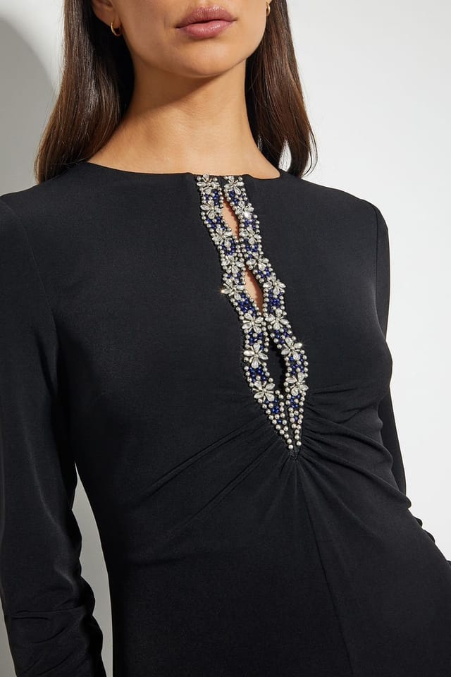 Monsoon Monsoon Women's Tess Embellished Trim Jersey Dress Black - 2