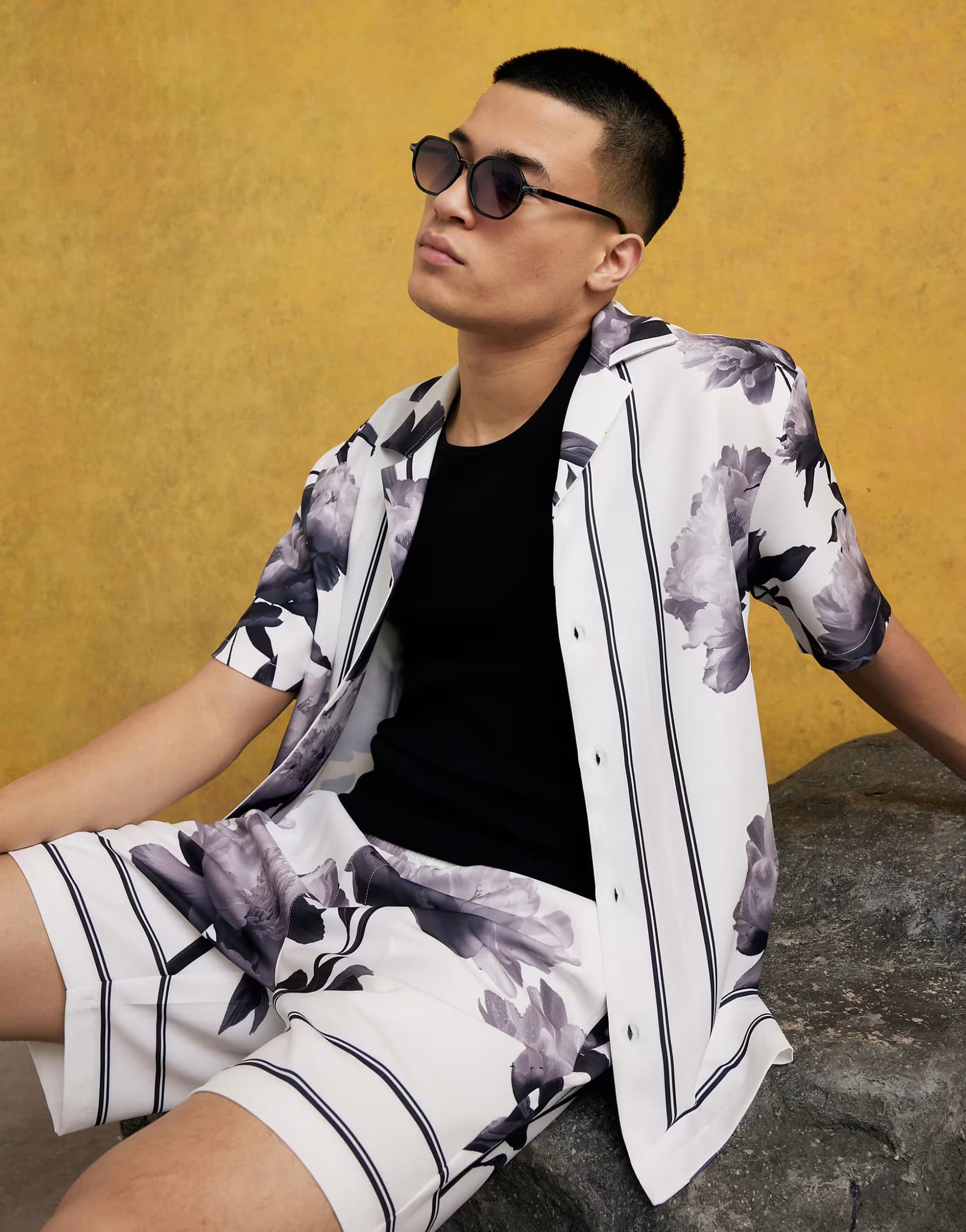 ASOS River Island Short sleeve monochrome floral shirt in white