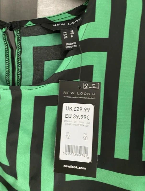 New Look New Look Dress Size 12, Green/Black, Silky, Tie Waist