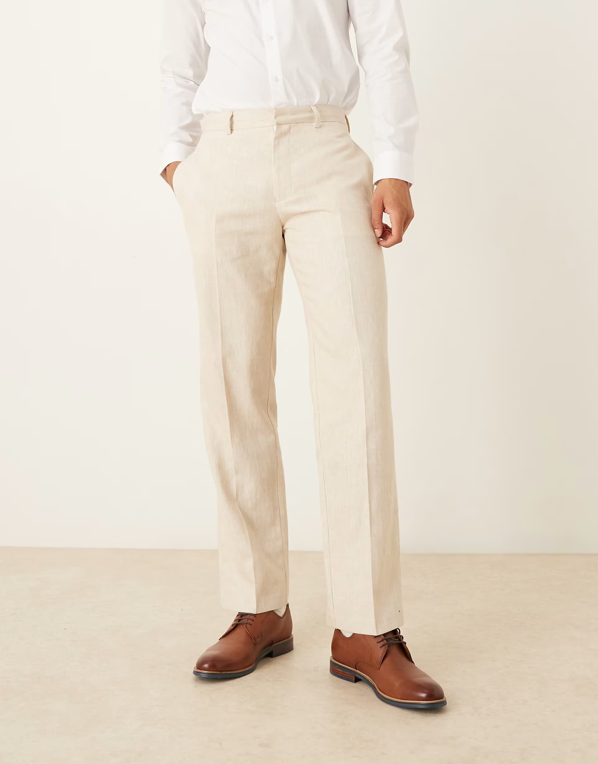 ASOS ASOS DESIGN smart straight leg trouser in beige linen rich fabric