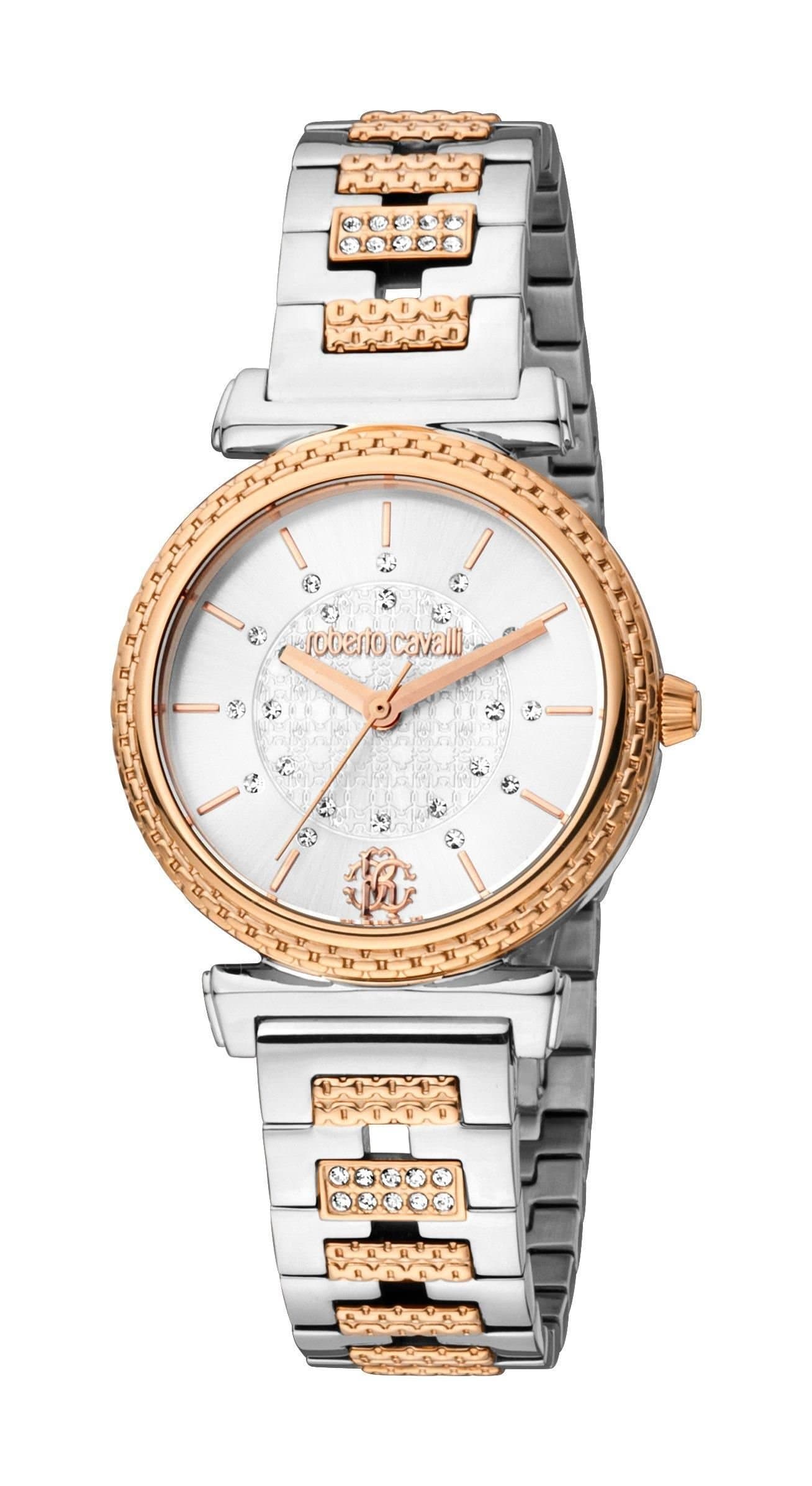 Roberto Cavalli Roberto Cavalli Women's Analog Watch for Women with Stainless Steel Band, Water Resistant, RC5L022M0095, Silver/Gold-Blue in Silver