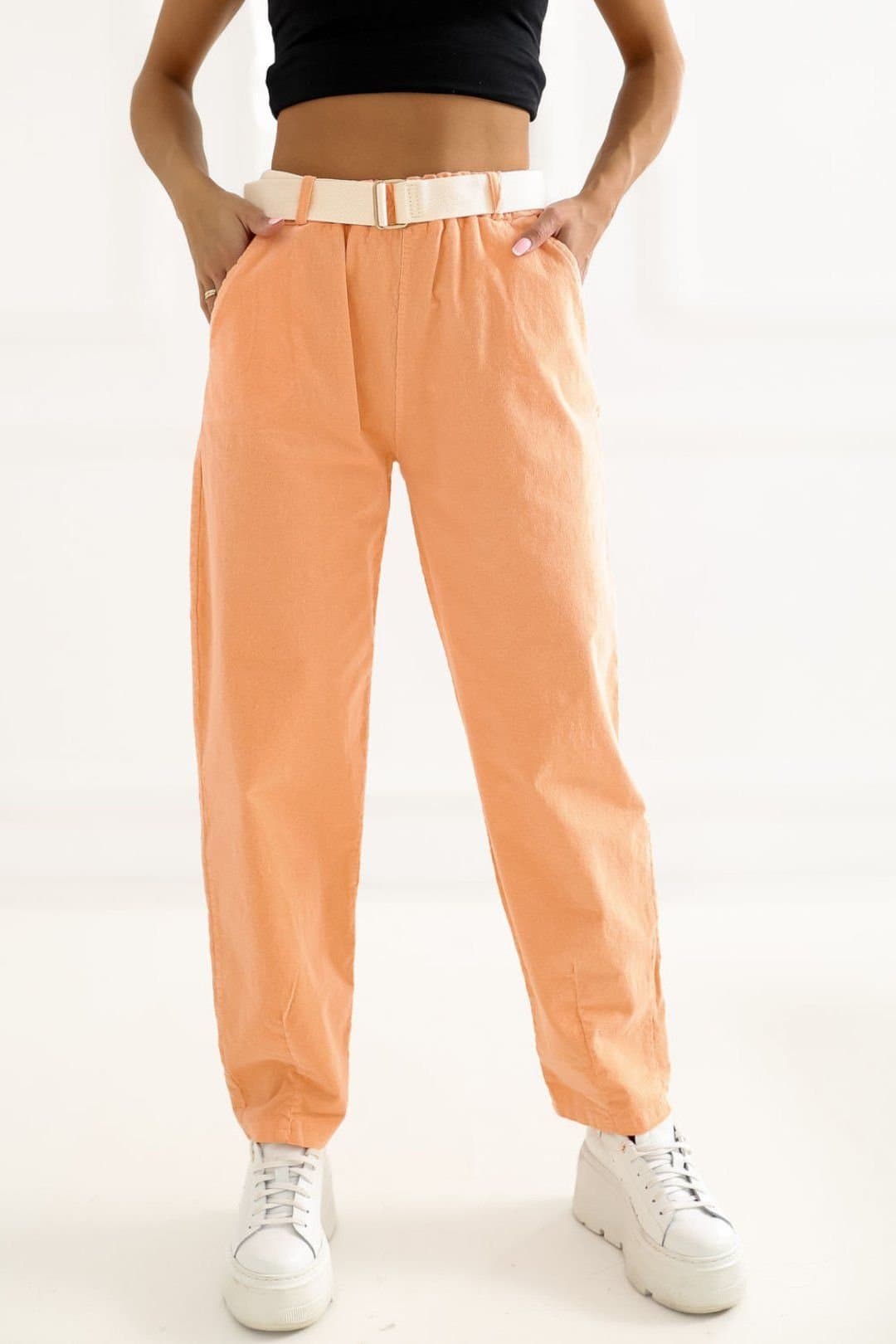 Love Lace Love Lace Women's High Waist Carrot Corduroy Trousers in Orange