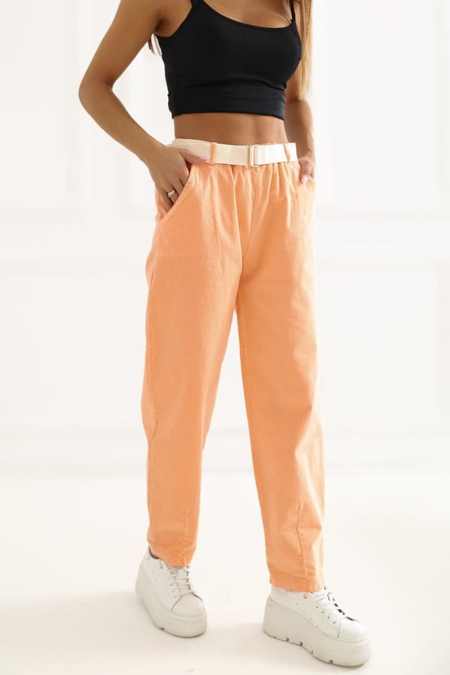 Love Lace Love Lace Women's High Waist Carrot Corduroy Trousers in Orange - 2
