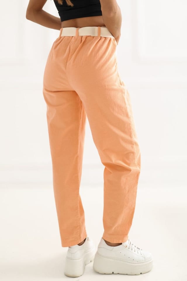 Love Lace Love Lace Women's High Waist Carrot Corduroy Trousers in Orange - 3