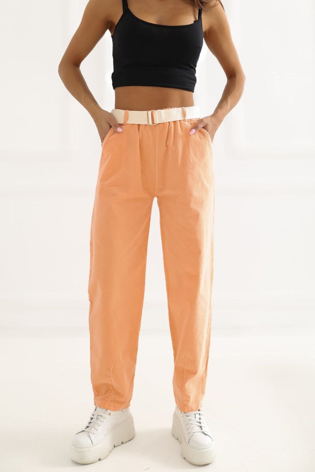 Love Lace Love Lace Women's High Waist Carrot Corduroy Trousers in Orange - 4