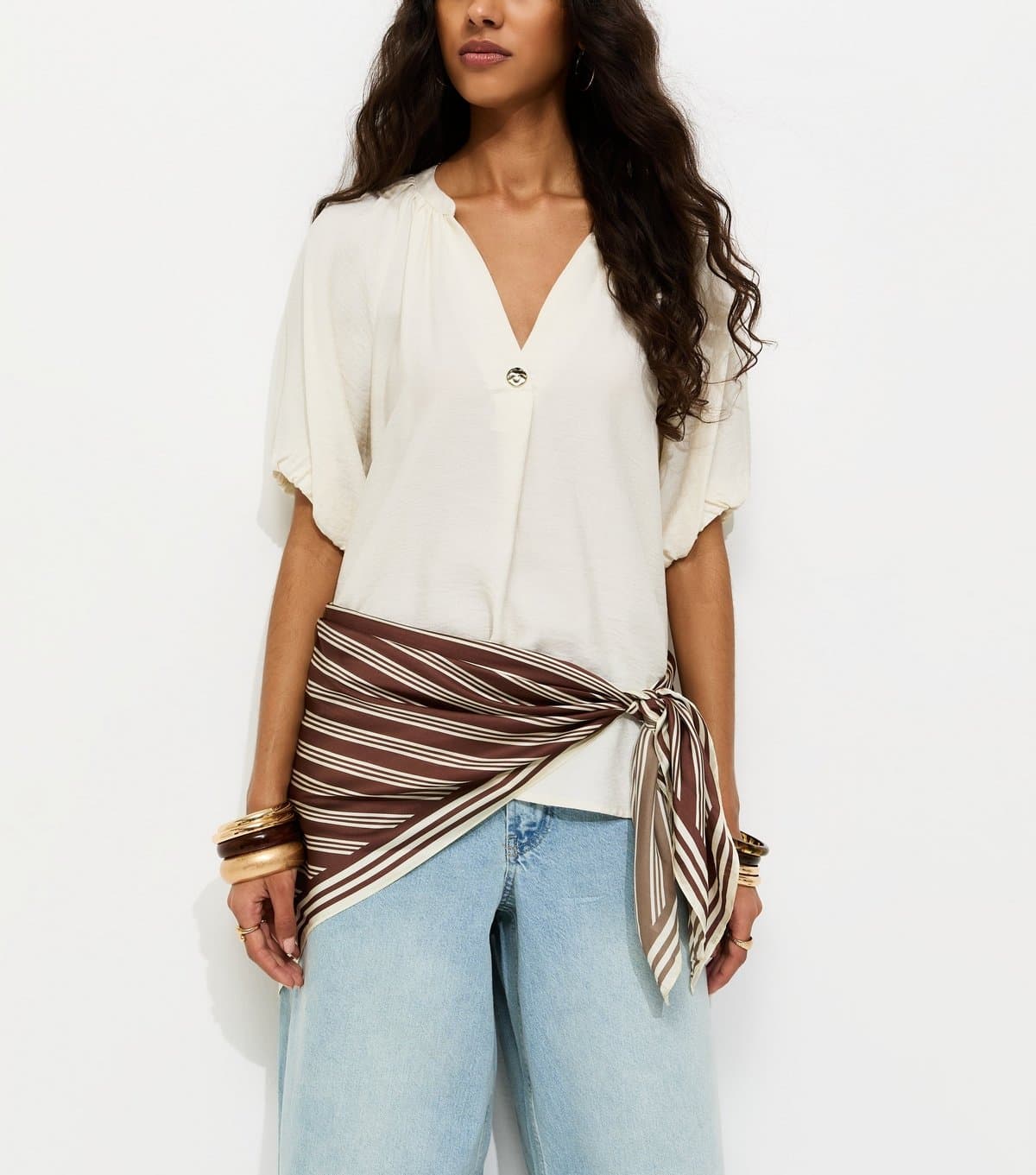 New Look New Look Brown Striped Satin Scarf