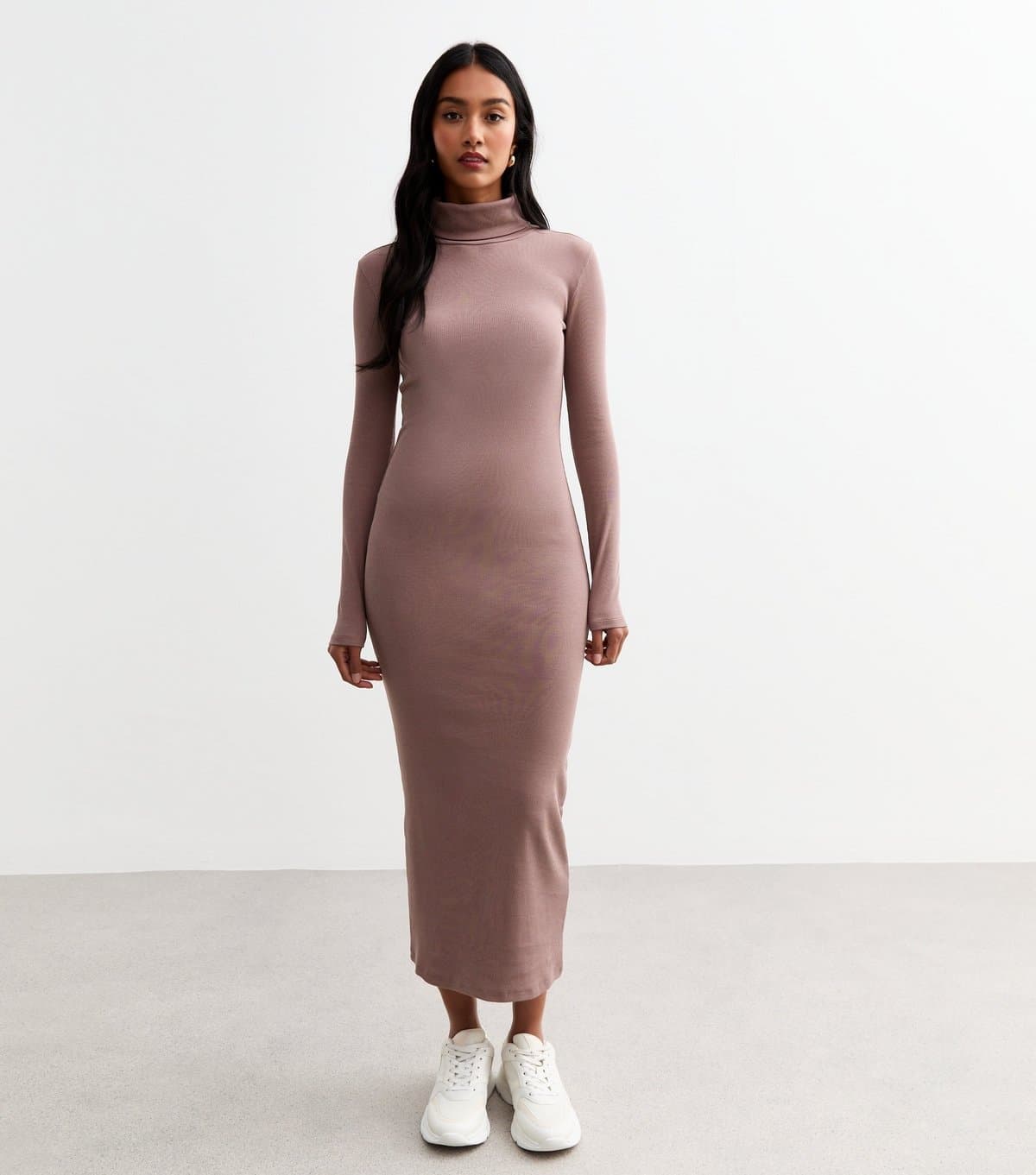 New Look Women's Mink Ribbed Roll Neck Midi Dress New Look