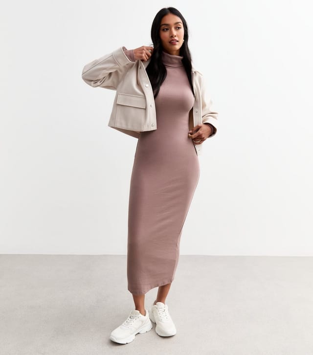 New Look Women's Mink Ribbed Roll Neck Midi Dress New Look - 3