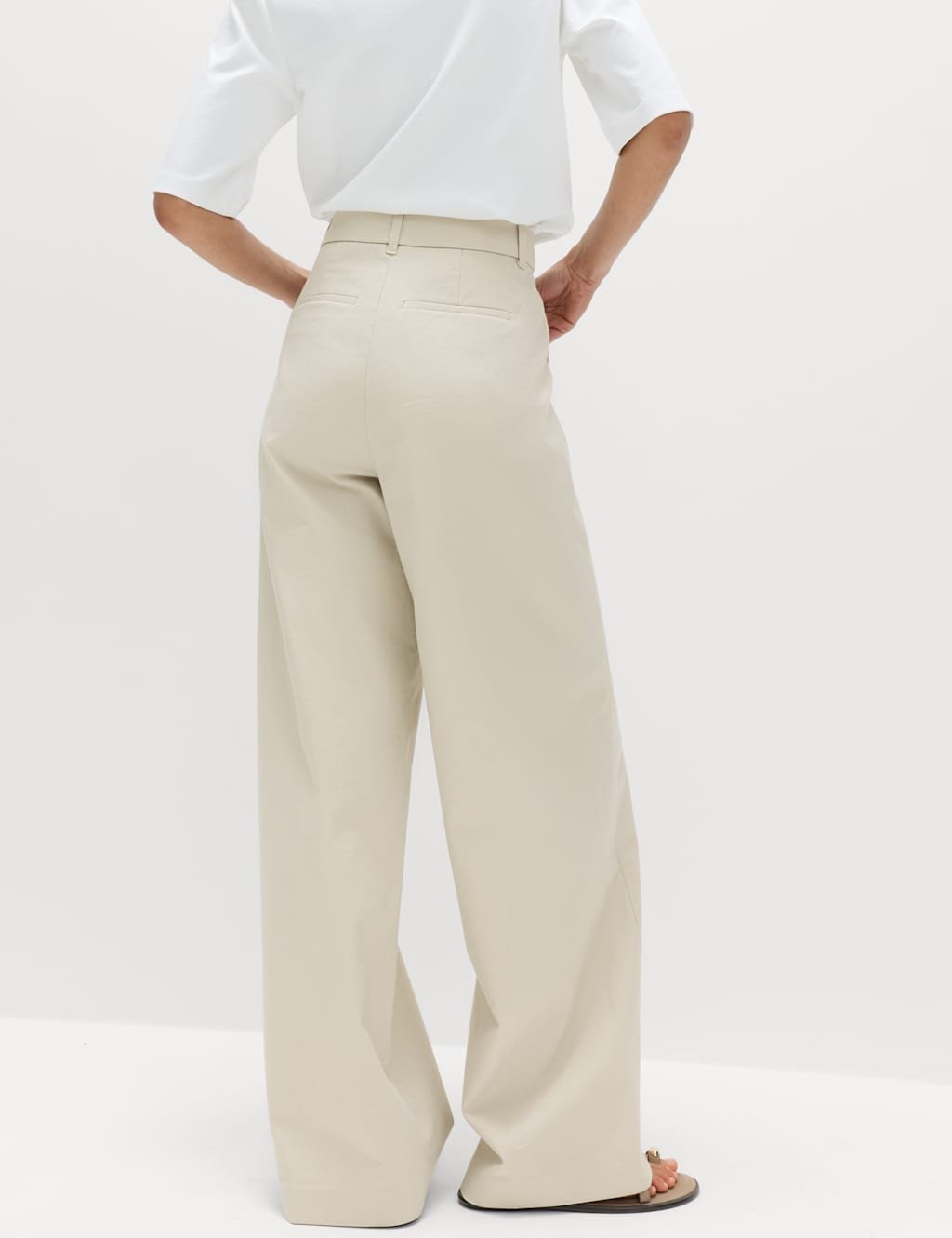 Marks & Spencer M&S Cotton Rich Wide Leg Chinos Stone - 2