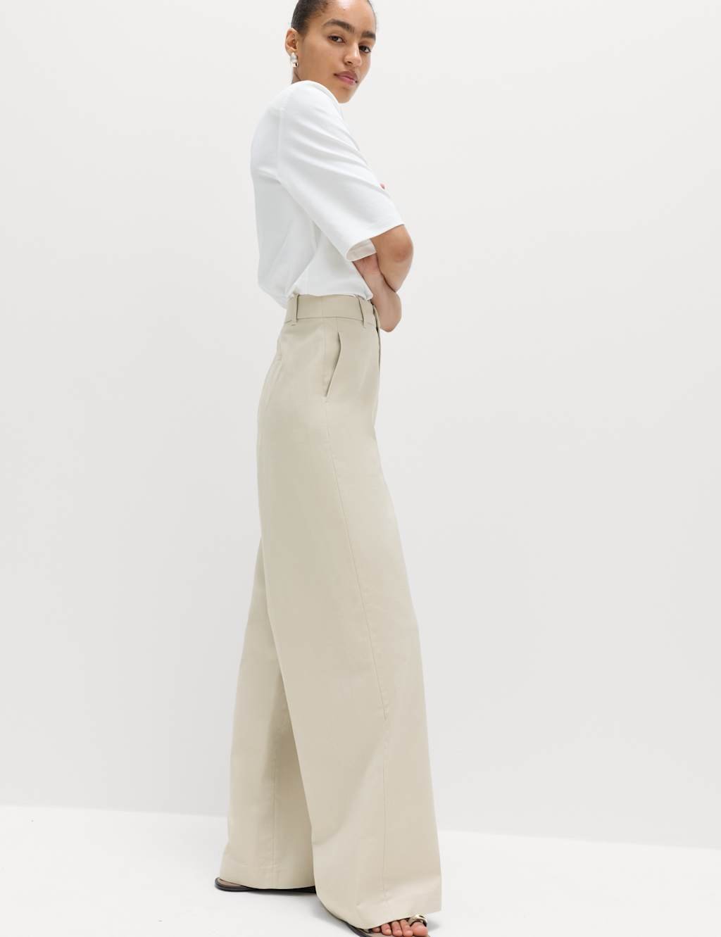 Marks & Spencer M&S Cotton Rich Wide Leg Chinos Stone - 4
