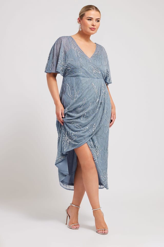 Yours Yours Women's Embellished Wrap Midi Dress in Blue - 3