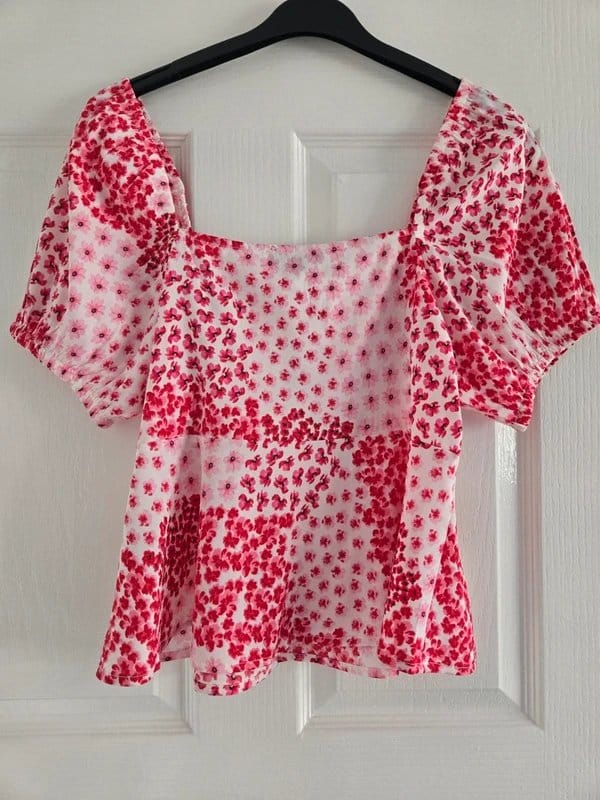 New Look Pink & White Floral Square Neck Top