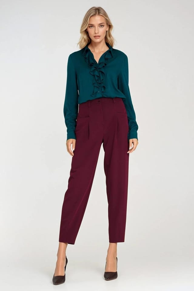 Love Lace Love Lace Women's Fitted Jabot Long Sleeve Button Shirt in Green - 2