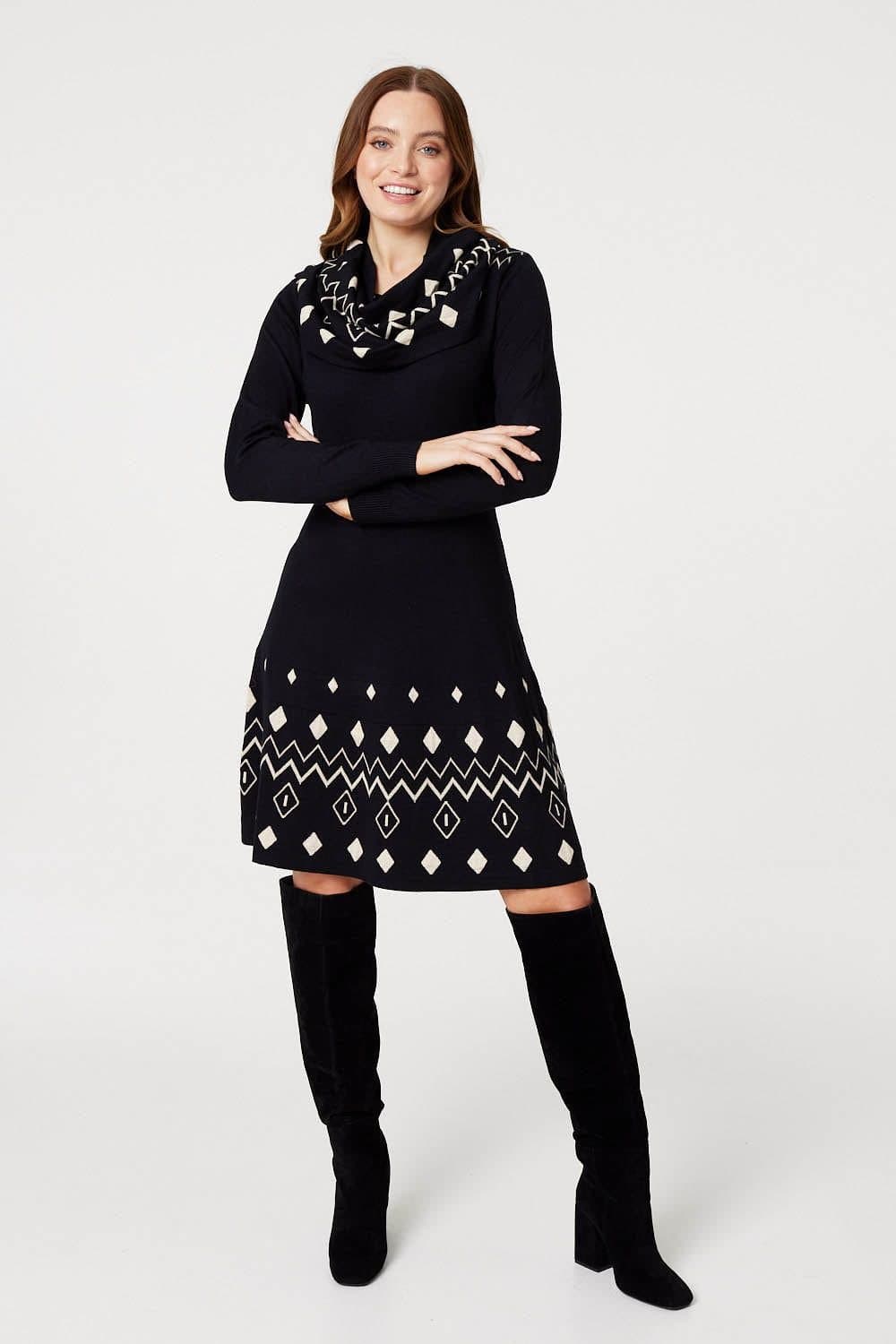 Izabel London Izabel London Women's Printed Knit Skater Dress in Black