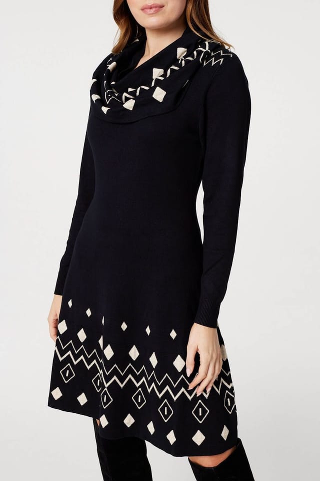 Izabel London Izabel London Women's Printed Knit Skater Dress in Black - 2