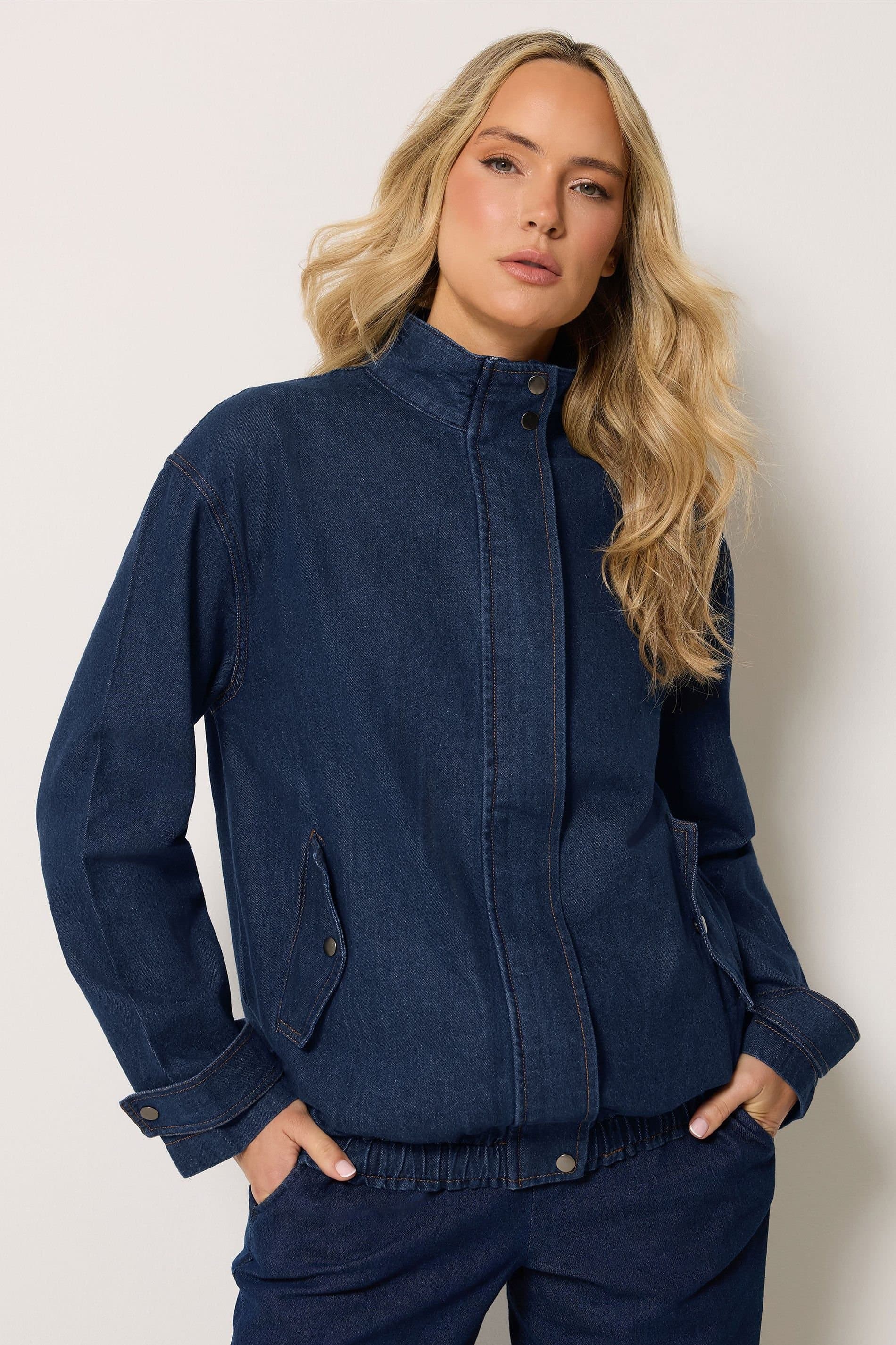Long Tall Sally Long Tall Sally Women's Tall Denim Funnel Neck Bomber Jacket in Indigo