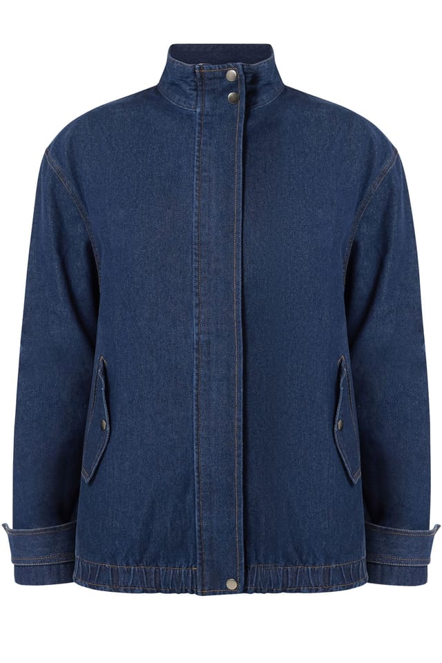 Long Tall Sally Long Tall Sally Women's Tall Denim Funnel Neck Bomber Jacket in Indigo - 2
