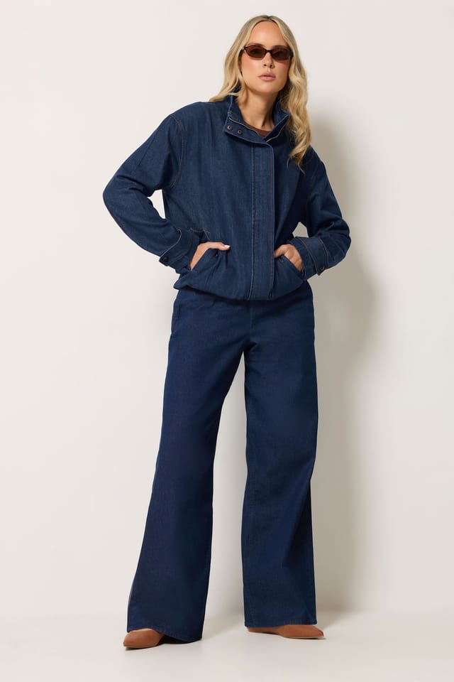 Long Tall Sally Long Tall Sally Women's Tall Denim Funnel Neck Bomber Jacket in Indigo - 3